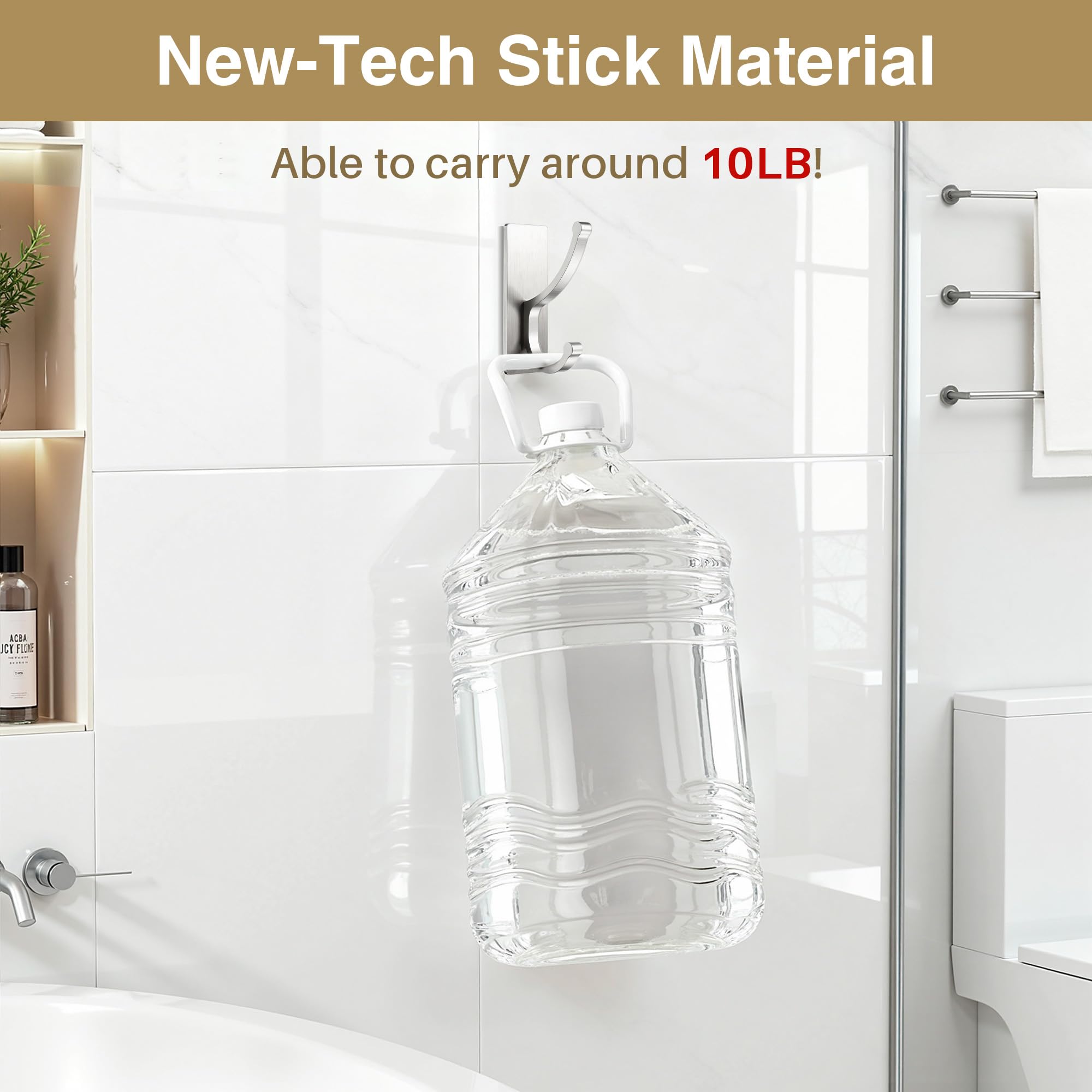 Pickpiff adhesive wall hook holds up to 10lb, ideal for towels.