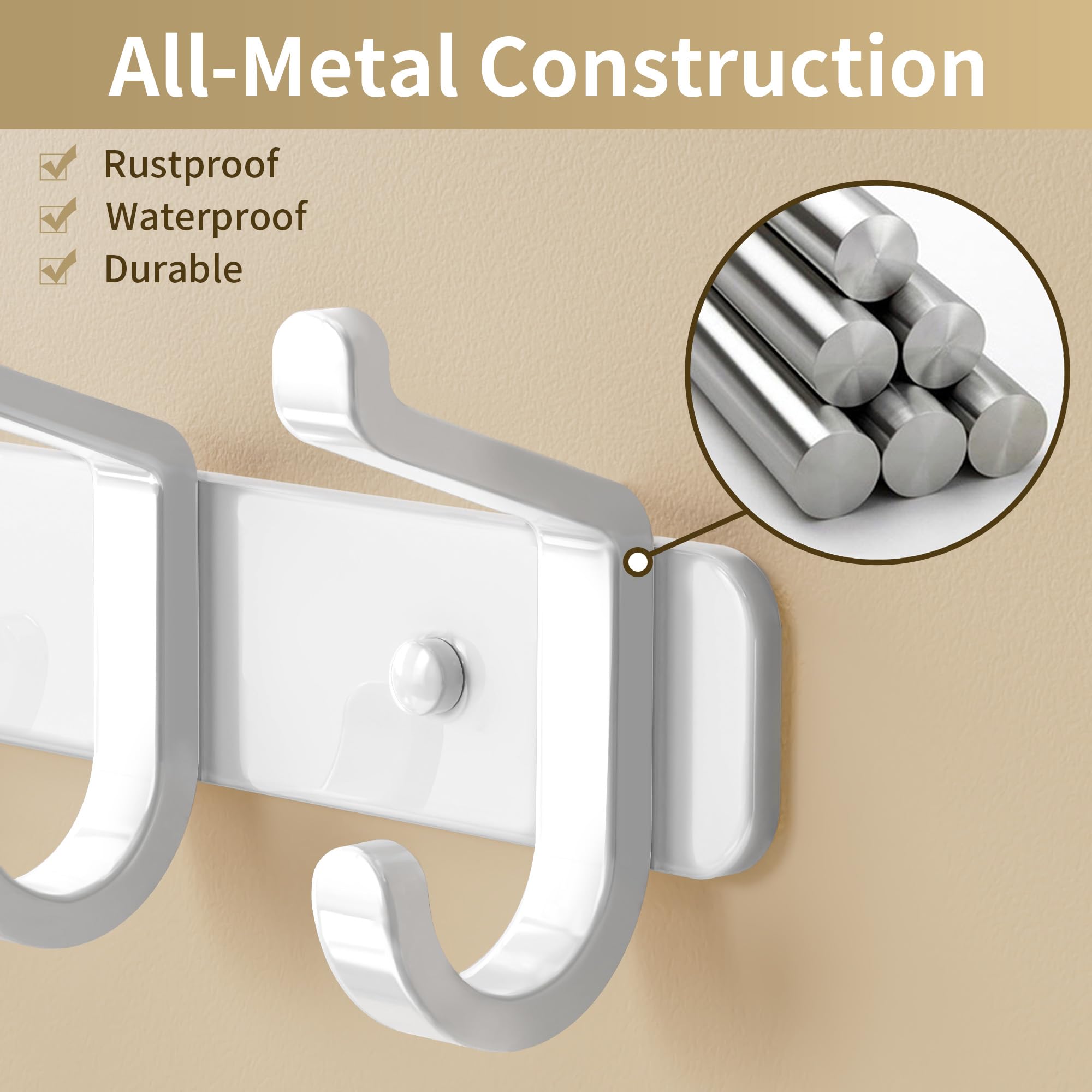 Mounts securely on drywall or wood for mudrooms and closets.