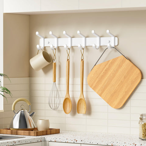 Front view of the Pickpiff six-hook rack for organized entryways.