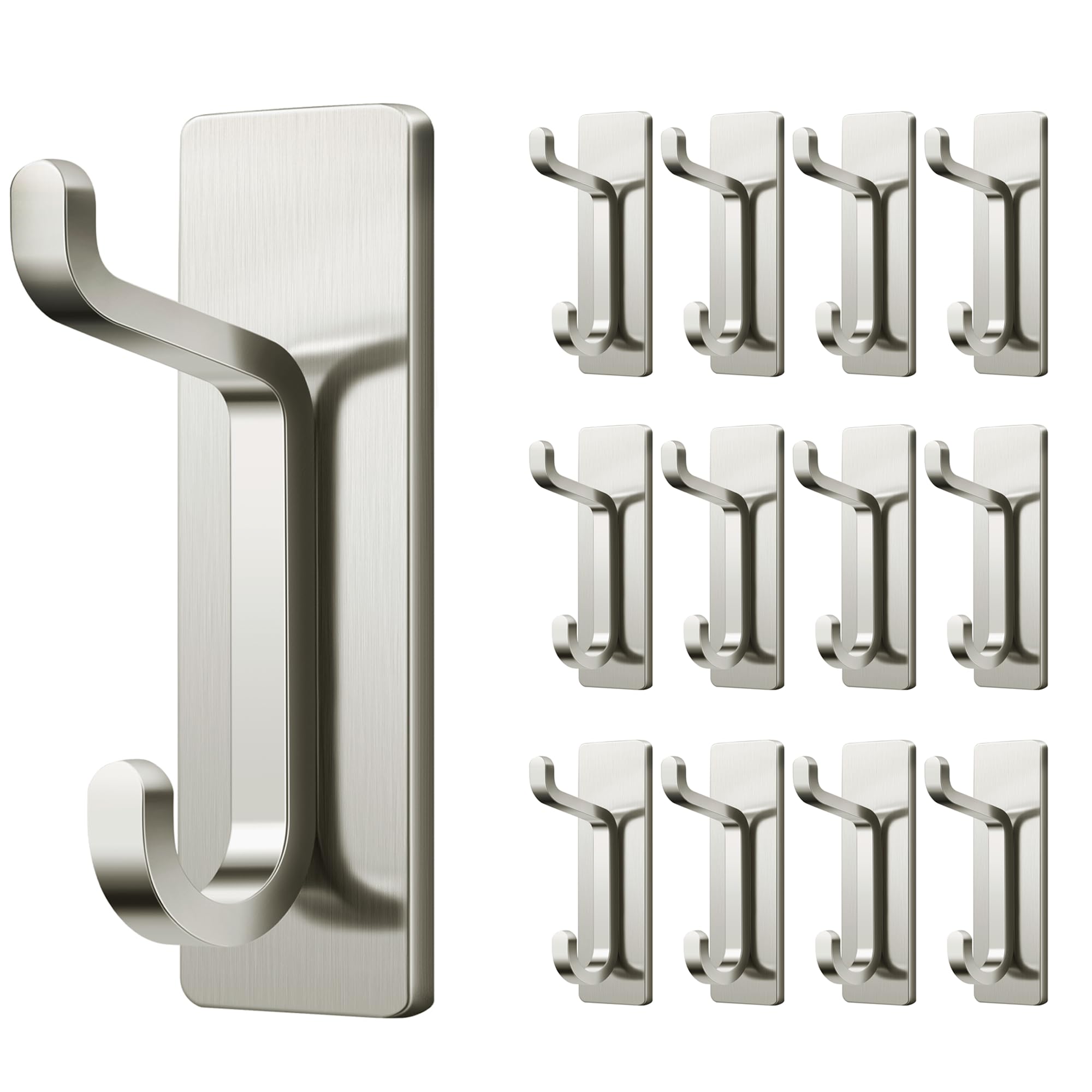 Pickpiff wall hooks in brushed nickel securely hold coats and towels without drilling.
