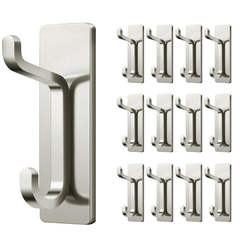 Pickpiff wall hooks in brushed nickel securely hold coats and towels without drilling.