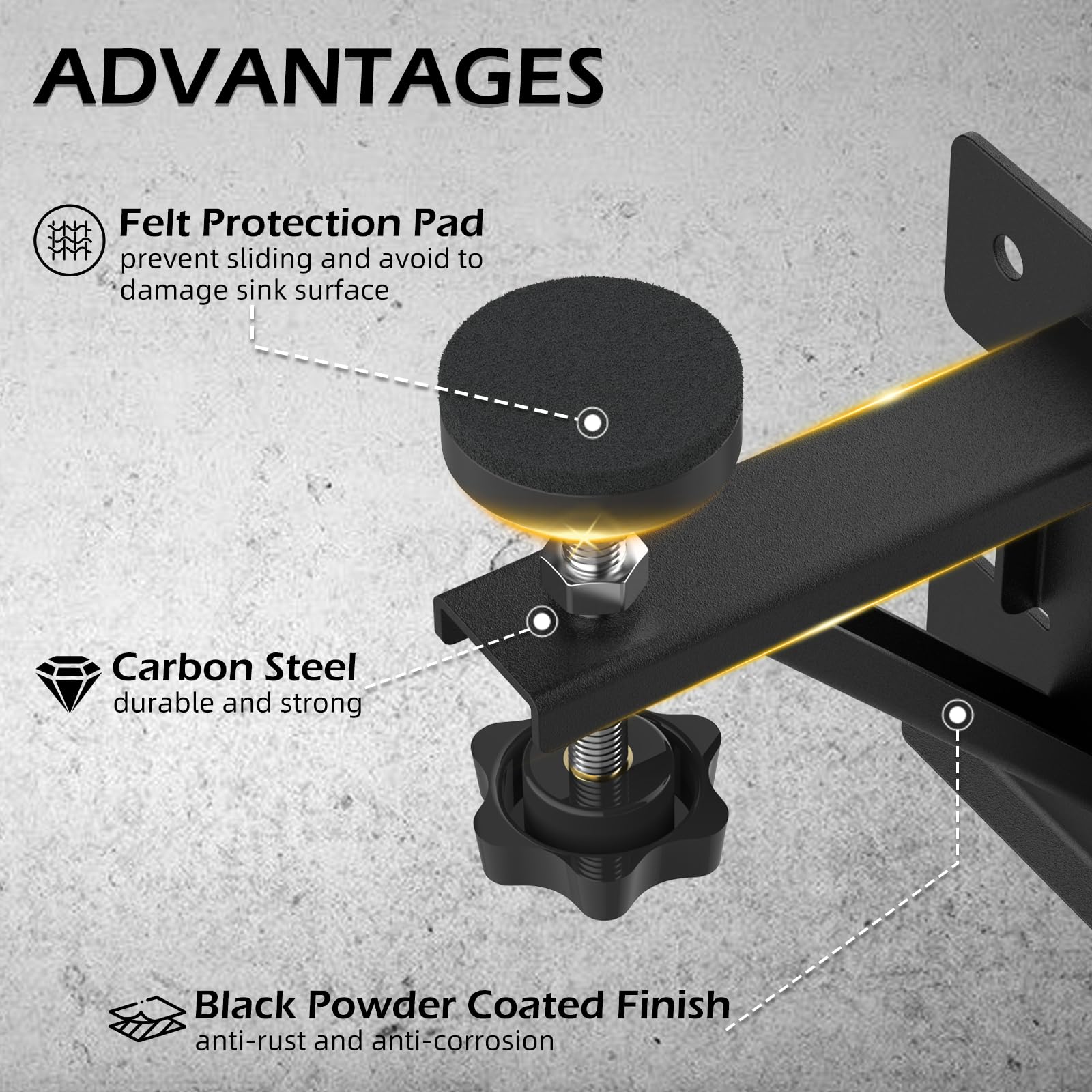 Piclafe rust-resistant black coating guards brackets in damp kitchen environments.