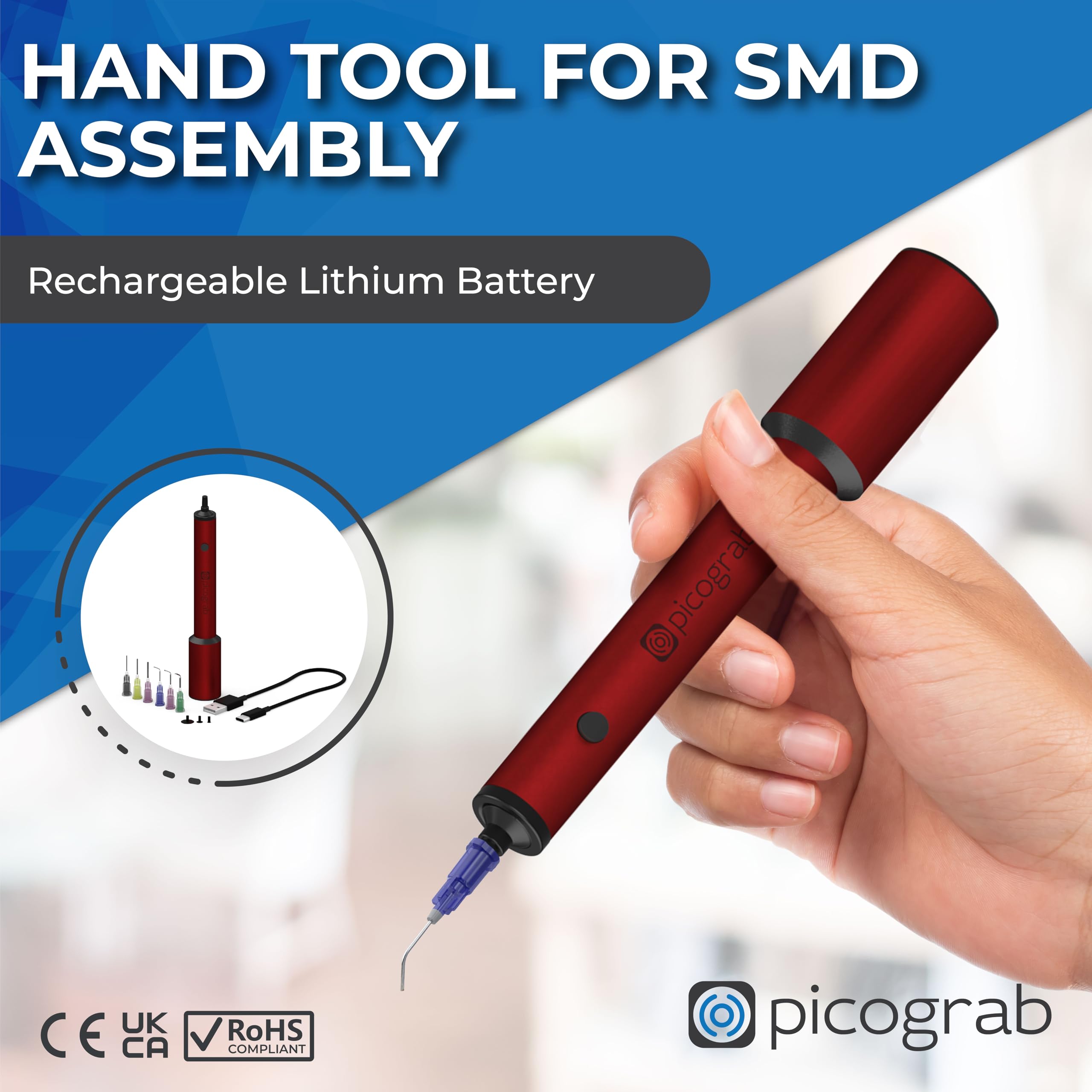 Picograb six interchangeable nozzles for flexible SMD and IC placements