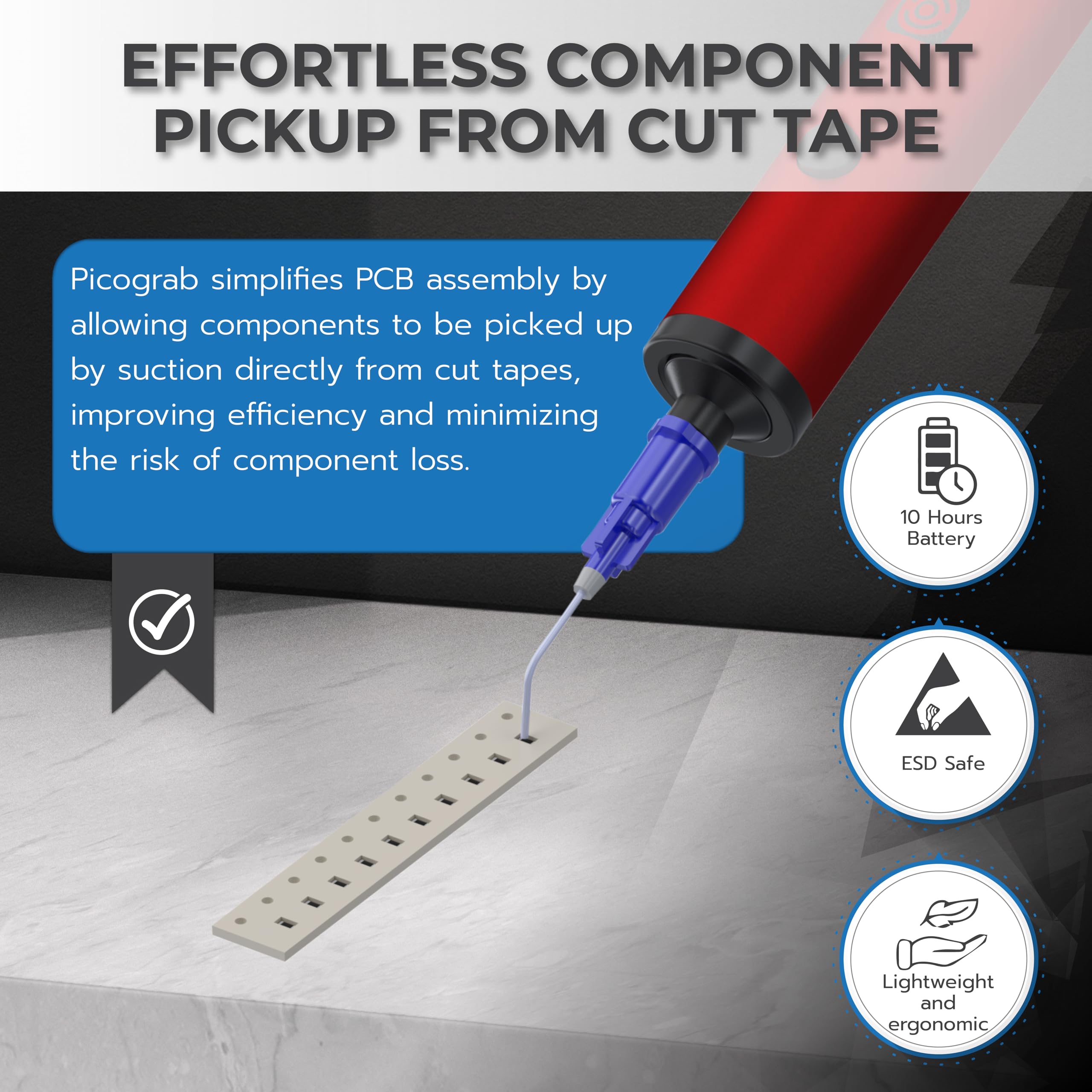 Picograb aluminum body design for durable, lightweight precision work