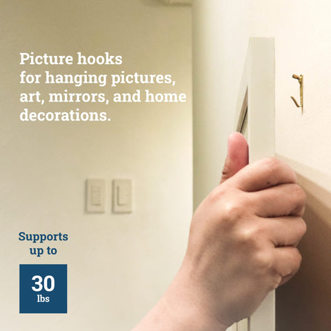 Brass-plated frame hooks with blue steel nails ensure reliable mounting