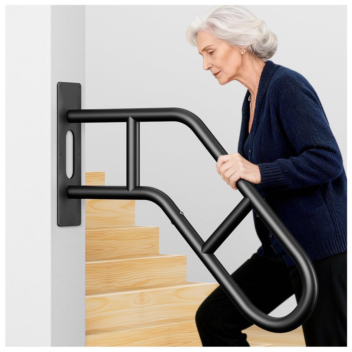 Picura upgraded hand rail on outdoor stairs provides sturdy support for outdoor steps