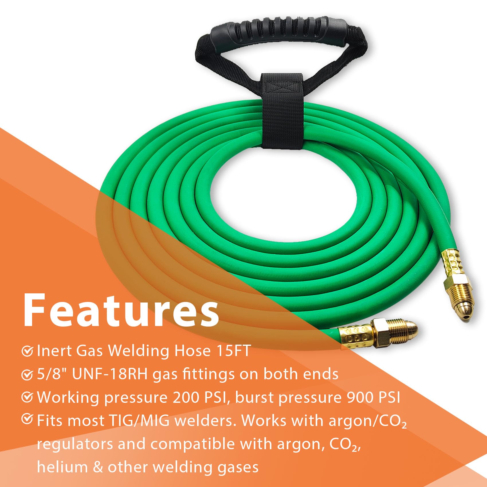 Pidnsro argon hose with 5/8-inch UNF-18RH fittings ready for quick connect.