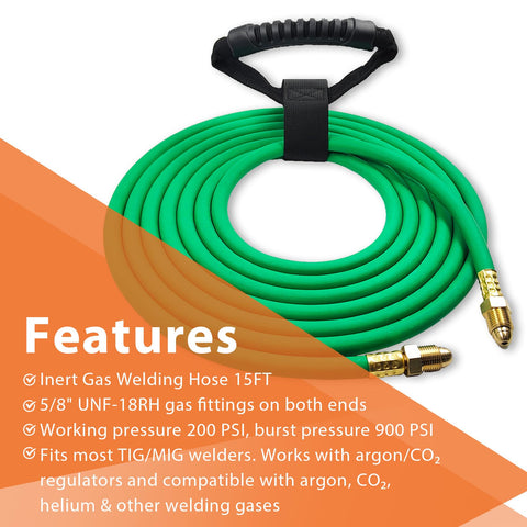 Pidnsro argon hose with 5/8-inch UNF-18RH fittings ready for quick connect.