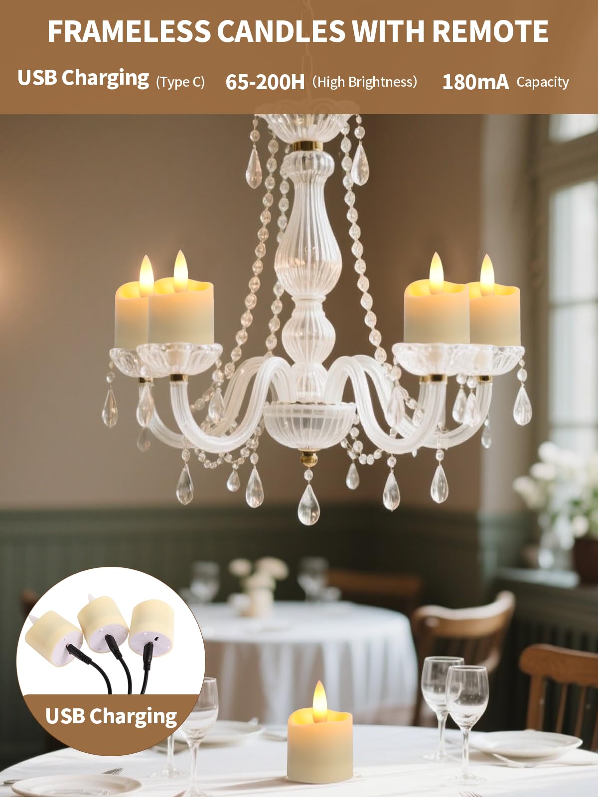 PIDZPOW wedding table centerpiece with flameless candles for refined decor.