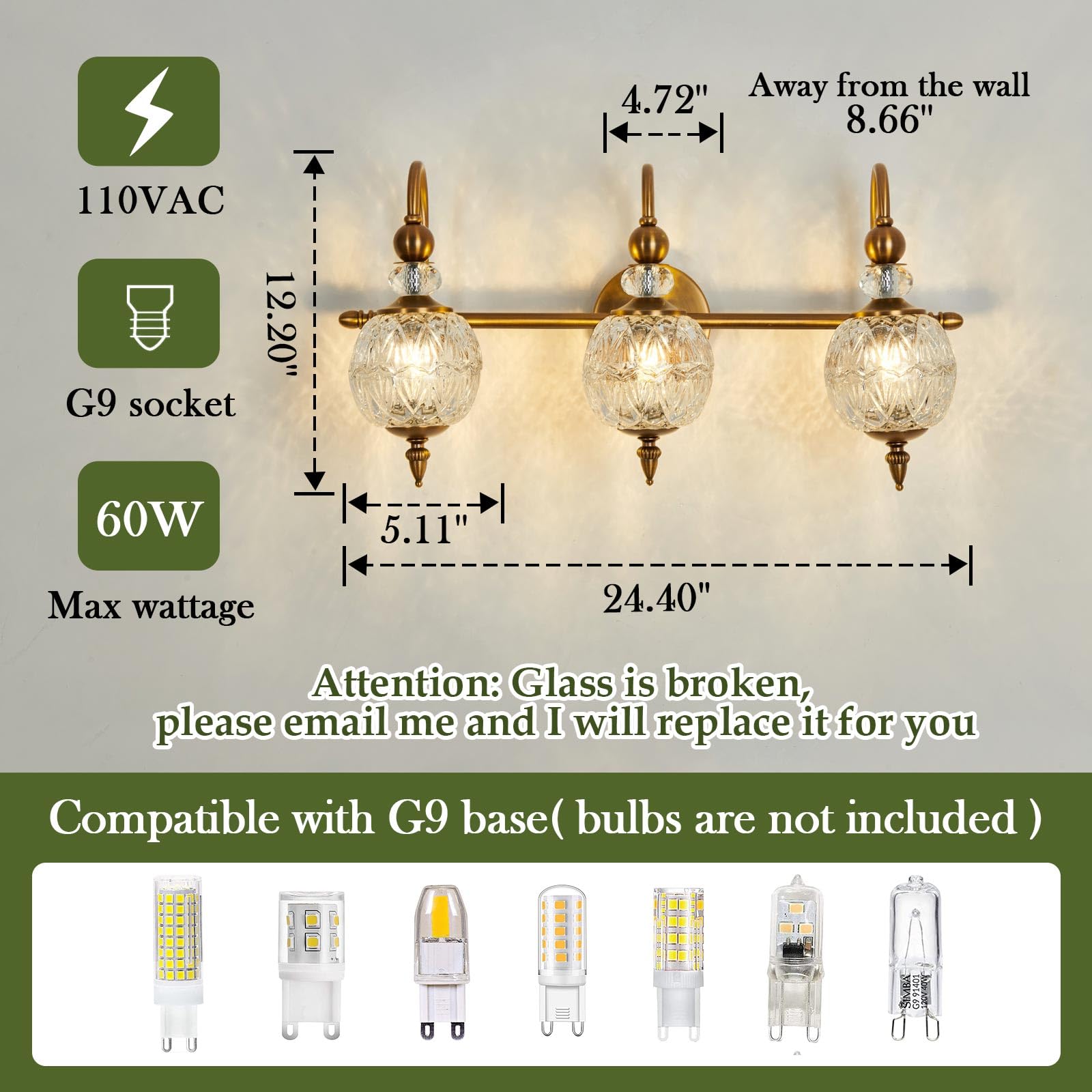 Piepooye gold vanity light with glass shade adds a touch of mid-century elegance.