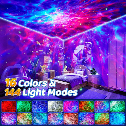 PIKOY galaxy light projector showing colorful ceiling stars with dinosaur theme