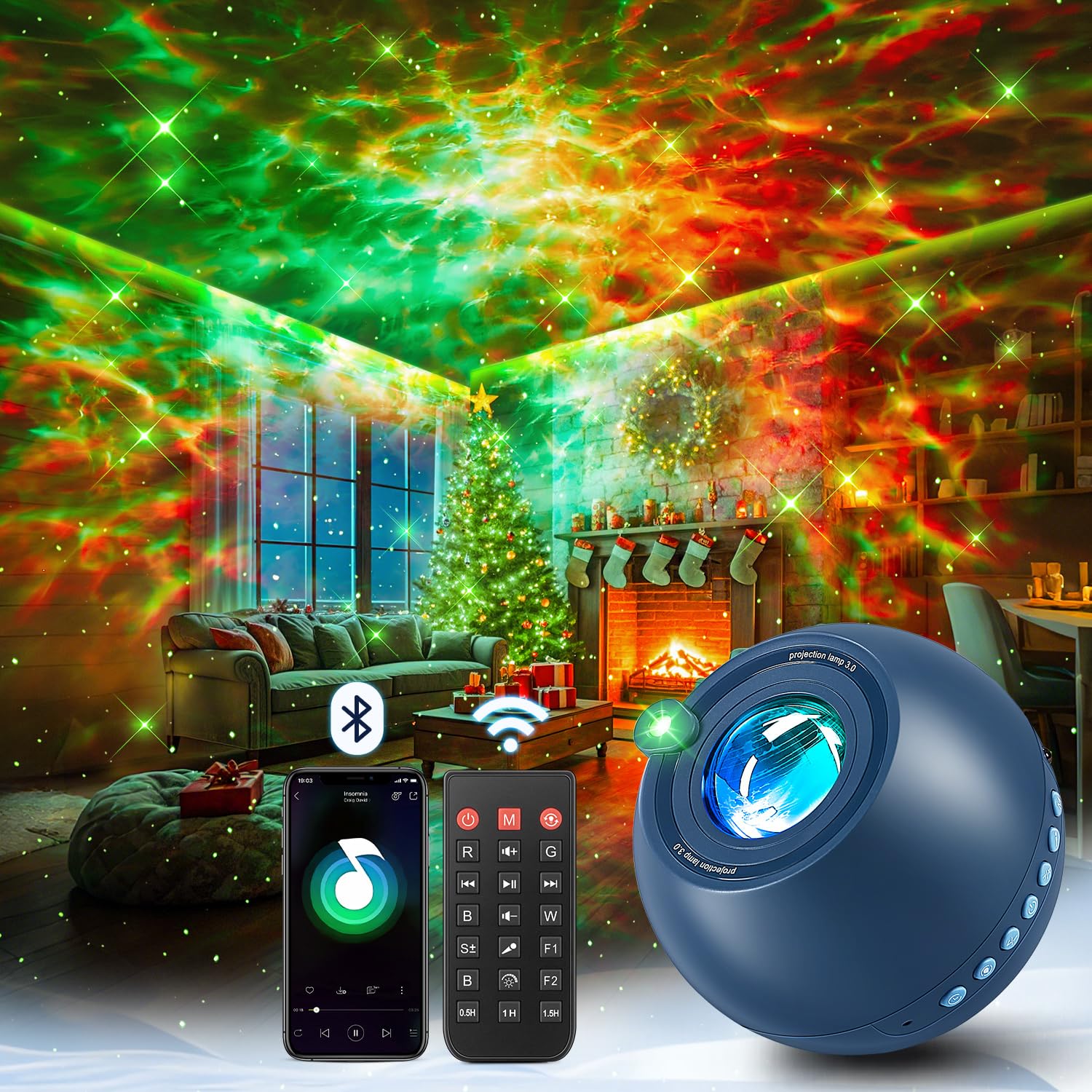 PIKOY mood lighting with 15 colors and nebula projector for ceiling decor.