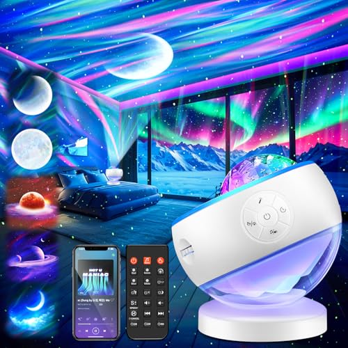 Pikoy northern lights projector fills the ceiling with multicolor aurora visuals.