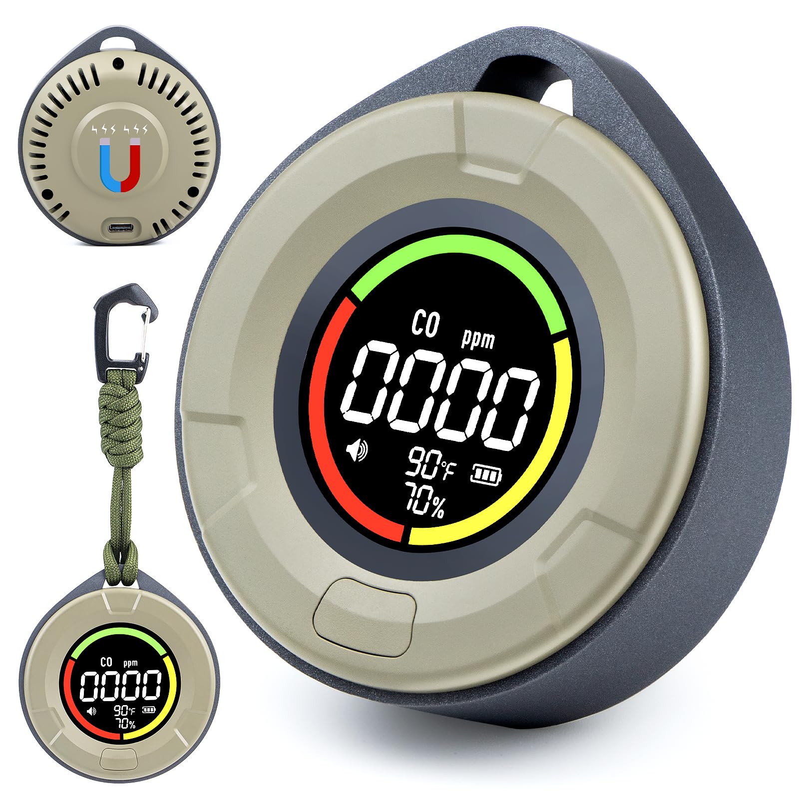 Pildegro 3-in-1 CO detector front view with clear safety indicators.