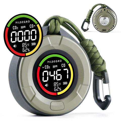Pildegro 4-in-1 CO CO2 detector front view for travel safety