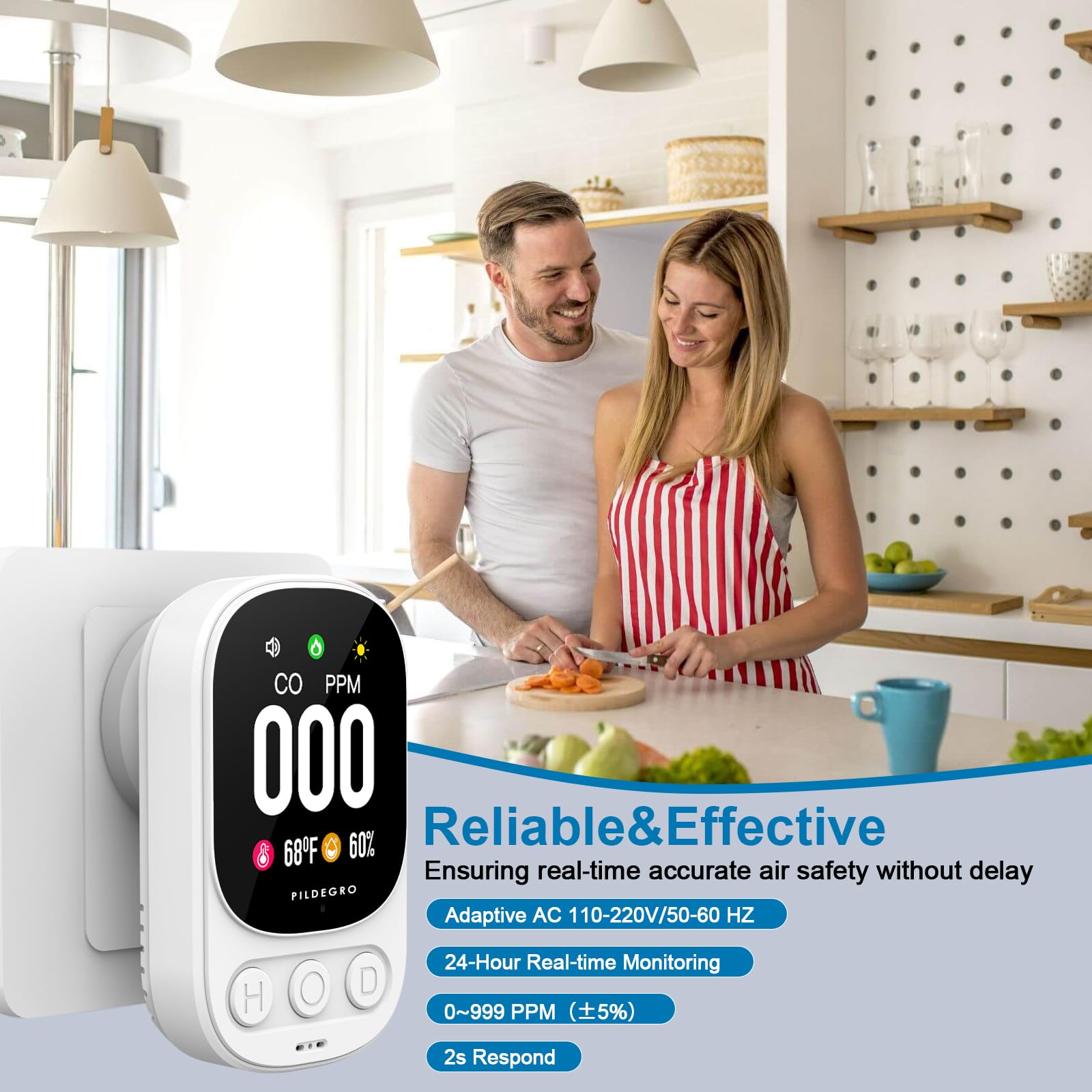 Pildegro 85dB alarm test highlight for audible alerts.