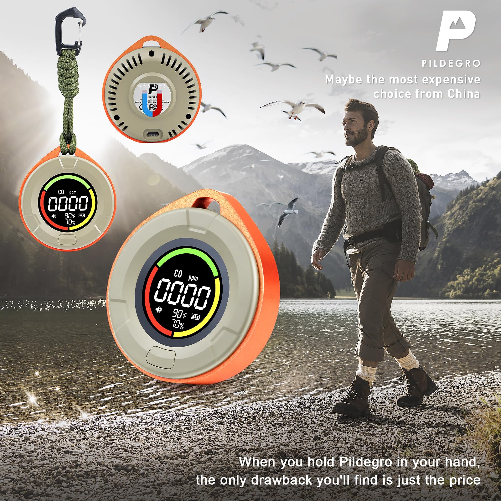 Pildegro CO detector LCD display shows real time levels clearly