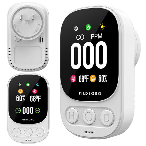 Pildegro CO detector plug-in front view for home safety.