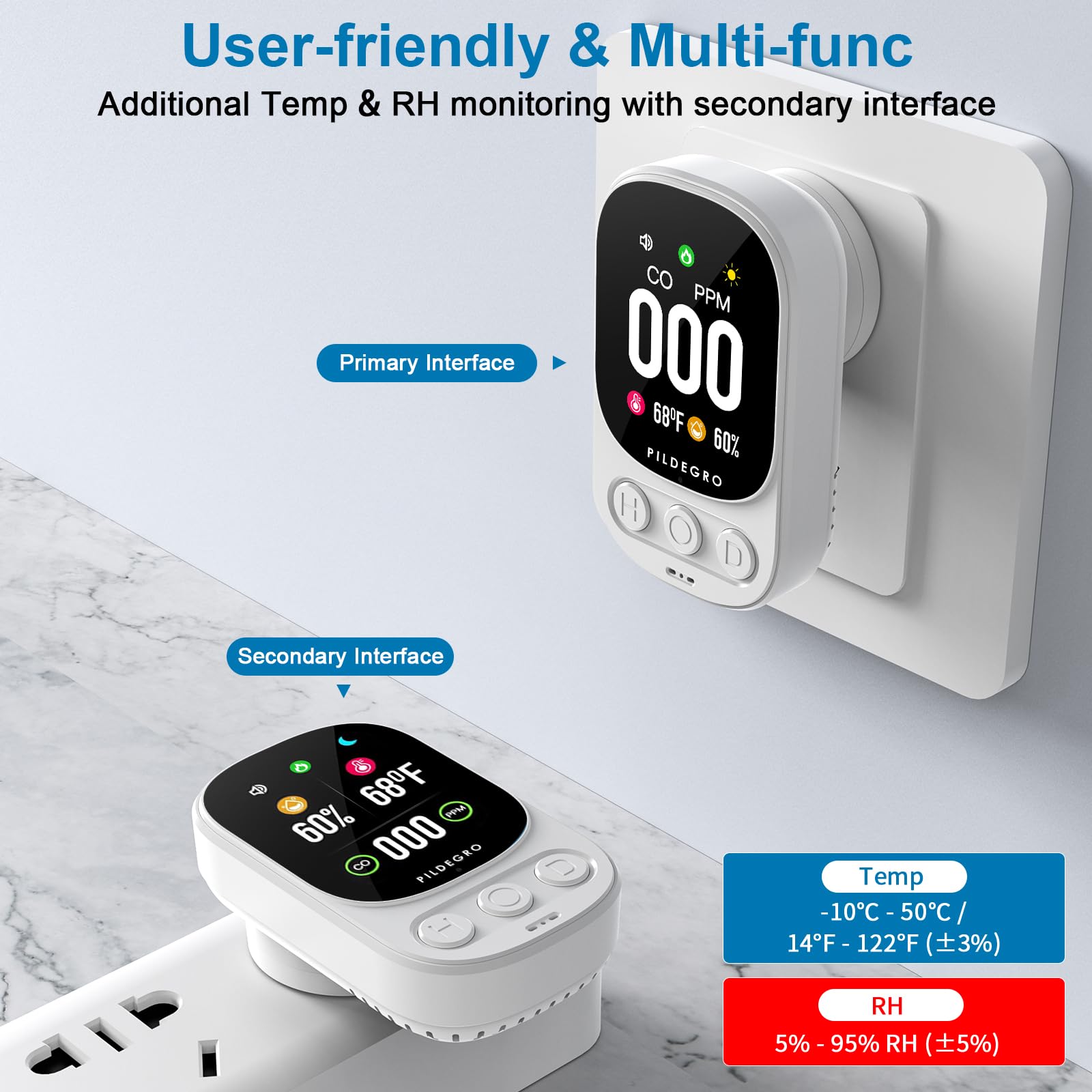 Pildegro portable travel CO alarm for on-the-go safety.