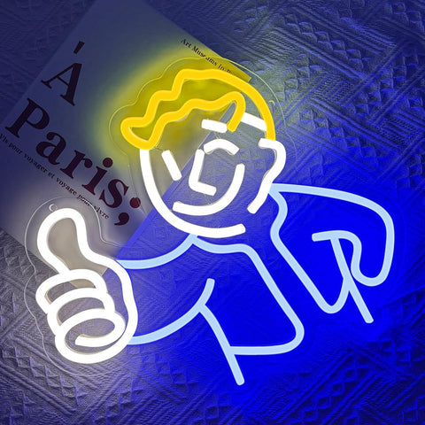 PILOYINDE Vault Boy neon sign close-up shows vibrant color and clarity.