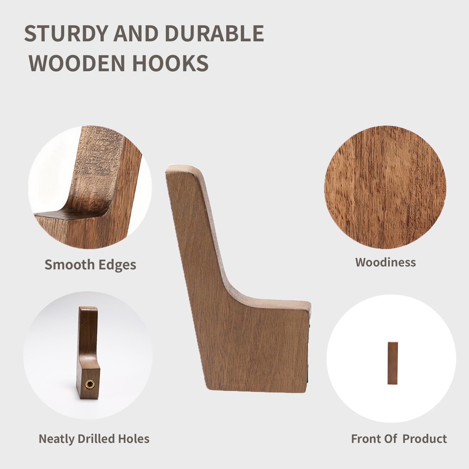 PinEther bathroom towel hooks in walnut wood resist moisture.