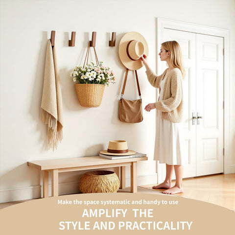 PinEther solid walnut coat hooks deliver warmth and sturdy daily use.