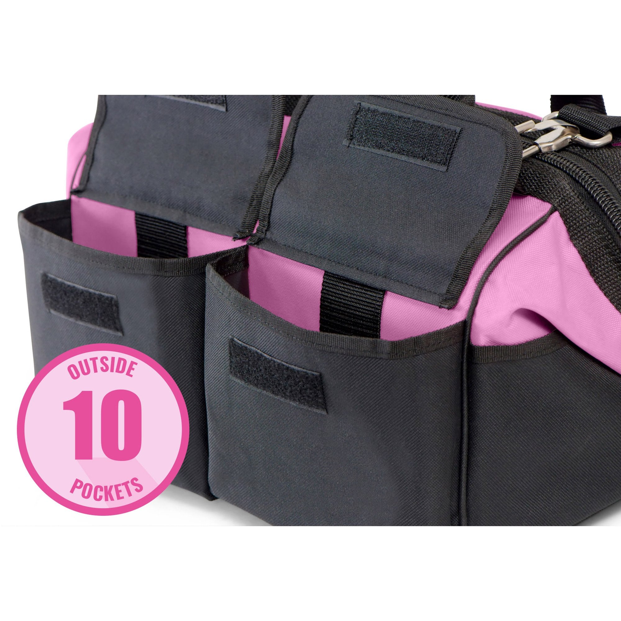Pink Power reinforced-bottom bag with rubber feet protects tools during transport