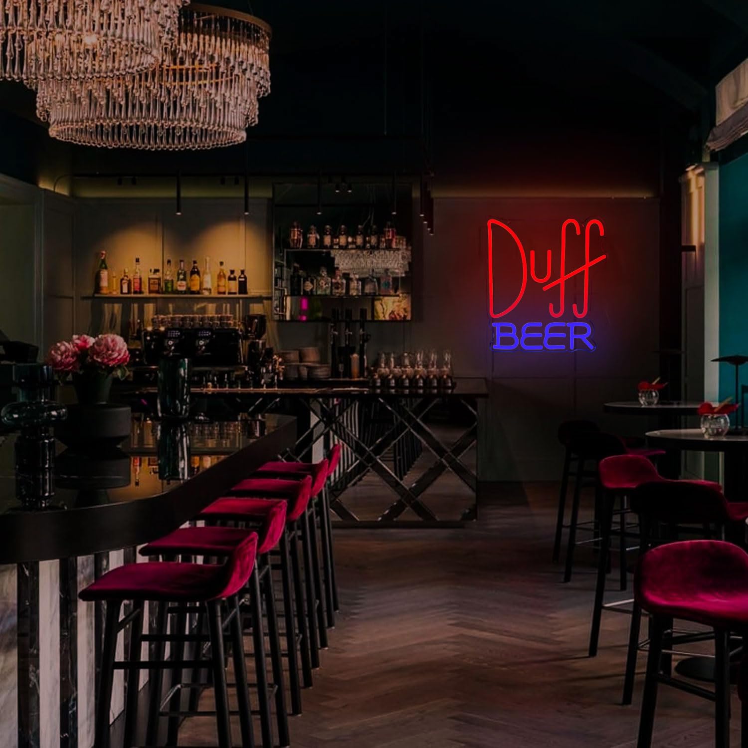Pinlangdou Duff Beer neon sign with adjustable brightness for versatile mood.