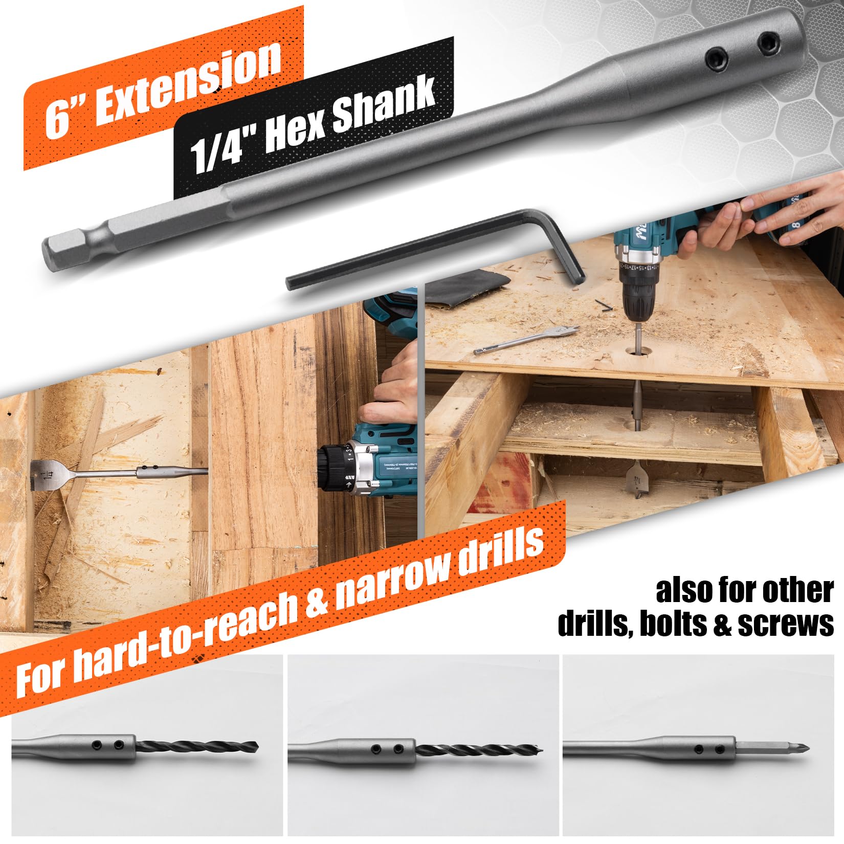 Pinoze 6-inch extension rod enables reach in tight or hidden spaces.