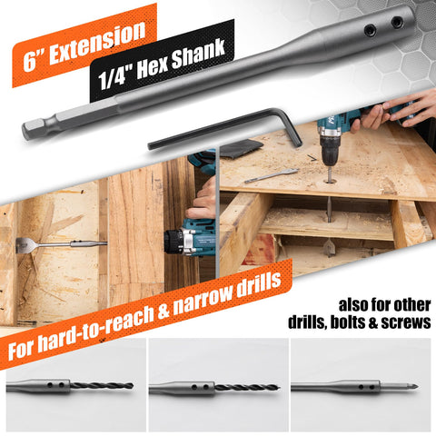 Pinoze 6-inch extension rod enables reach in tight or hidden spaces.