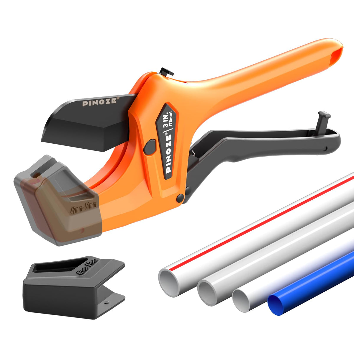 PINOZE PVC pipe cutter with 3 inch opening for quick, clean cuts.