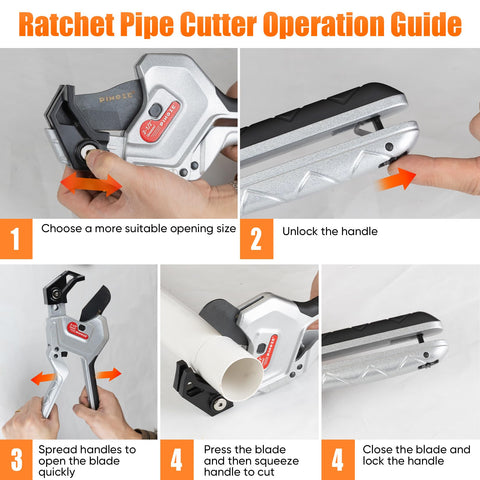 PINOZE cutter cutting a PVC pipe up to 2-1/2 inches