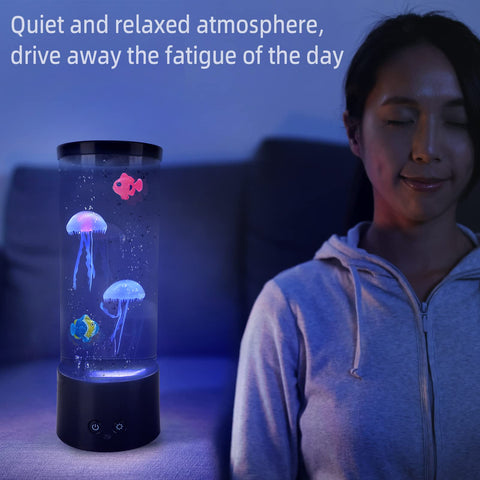 PINPON Jellyfish Lamp with two moving jellyfish and two small fish nearby
