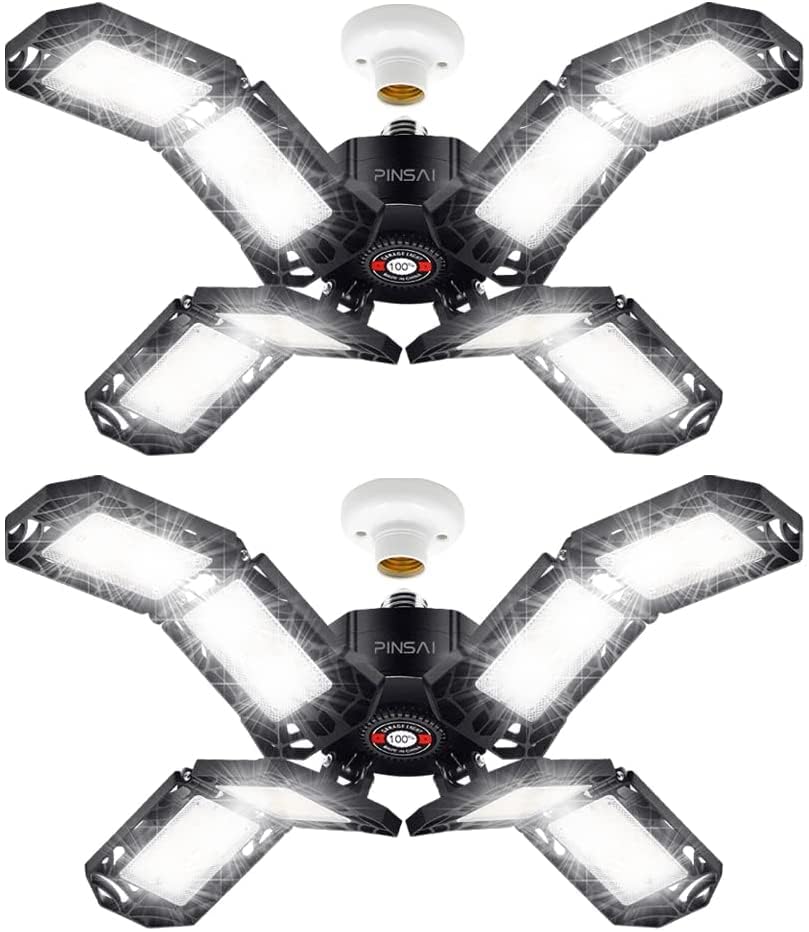 PINSAI 2-pack LED garage light with eight leaves for bright workshop illumination