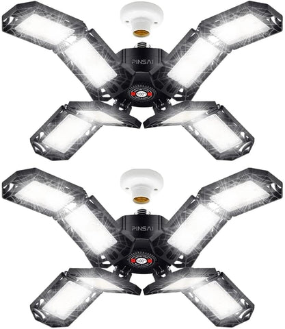 PINSAI 2-pack LED garage light with eight leaves for bright workshop illumination