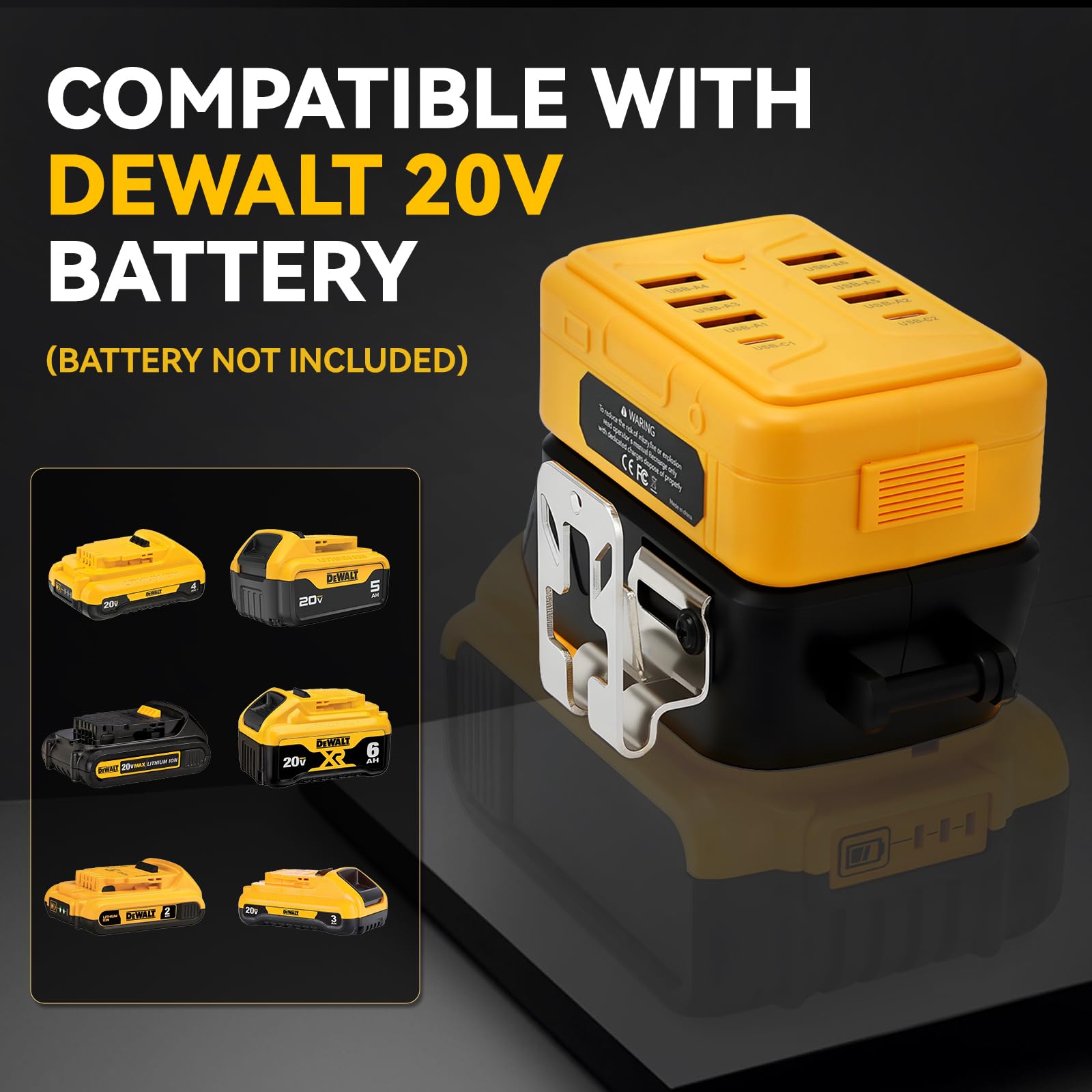 Pinseln compact portable charger with dimensions fits in tool bag.
