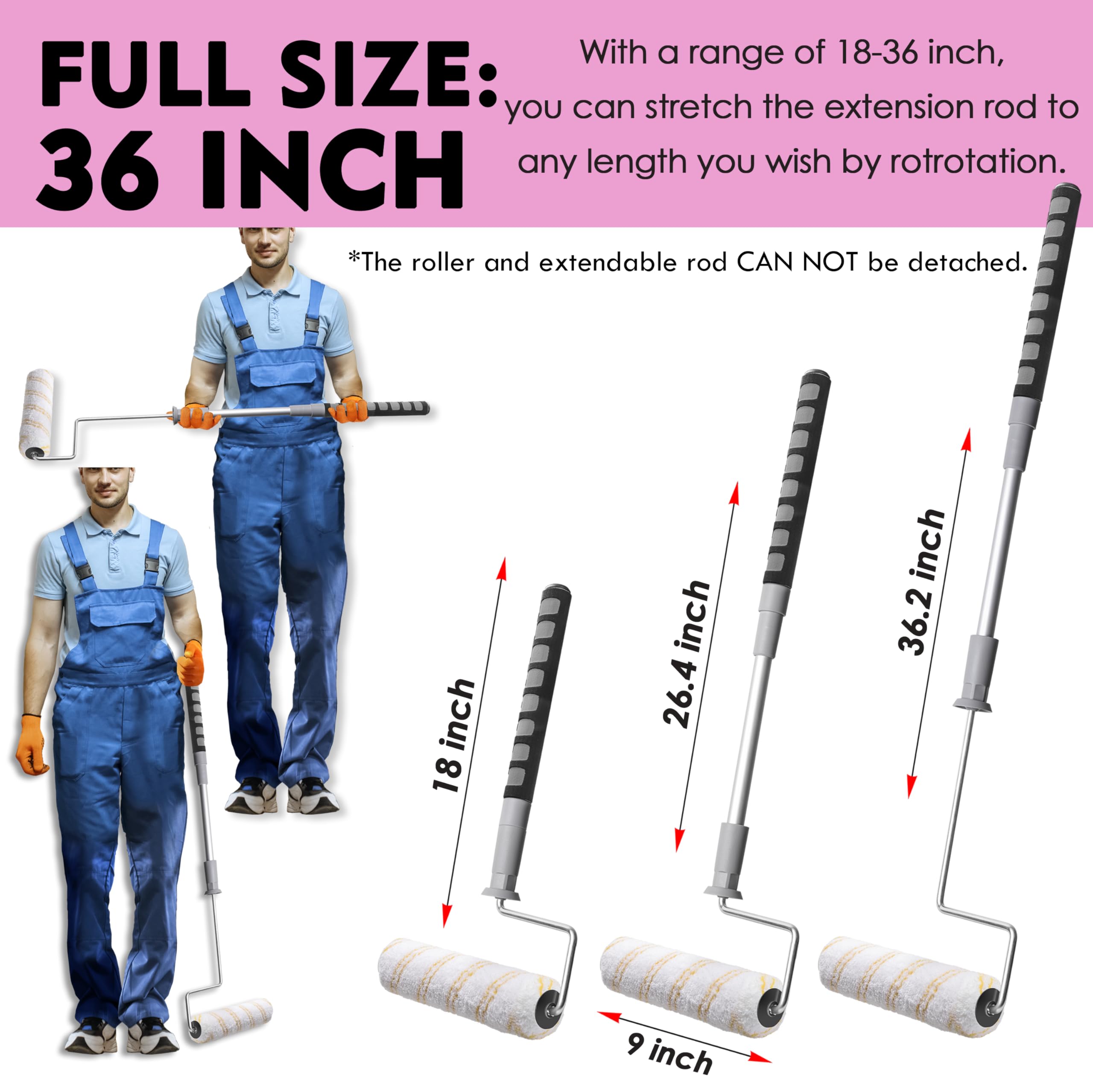 PinStone extendable roller frame extended to reach 36 inches for ceilings