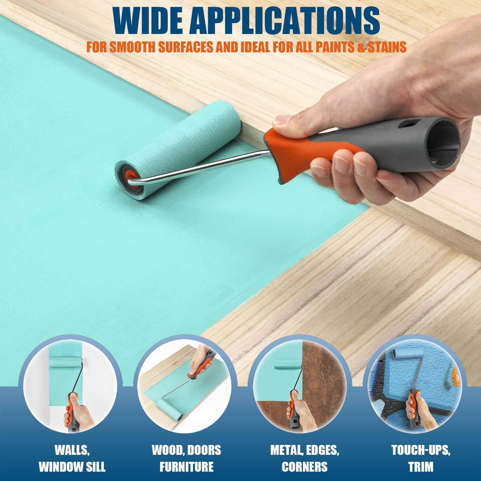PinStone interior paint rollers versatile for walls, doors, cabinets, and furniture.