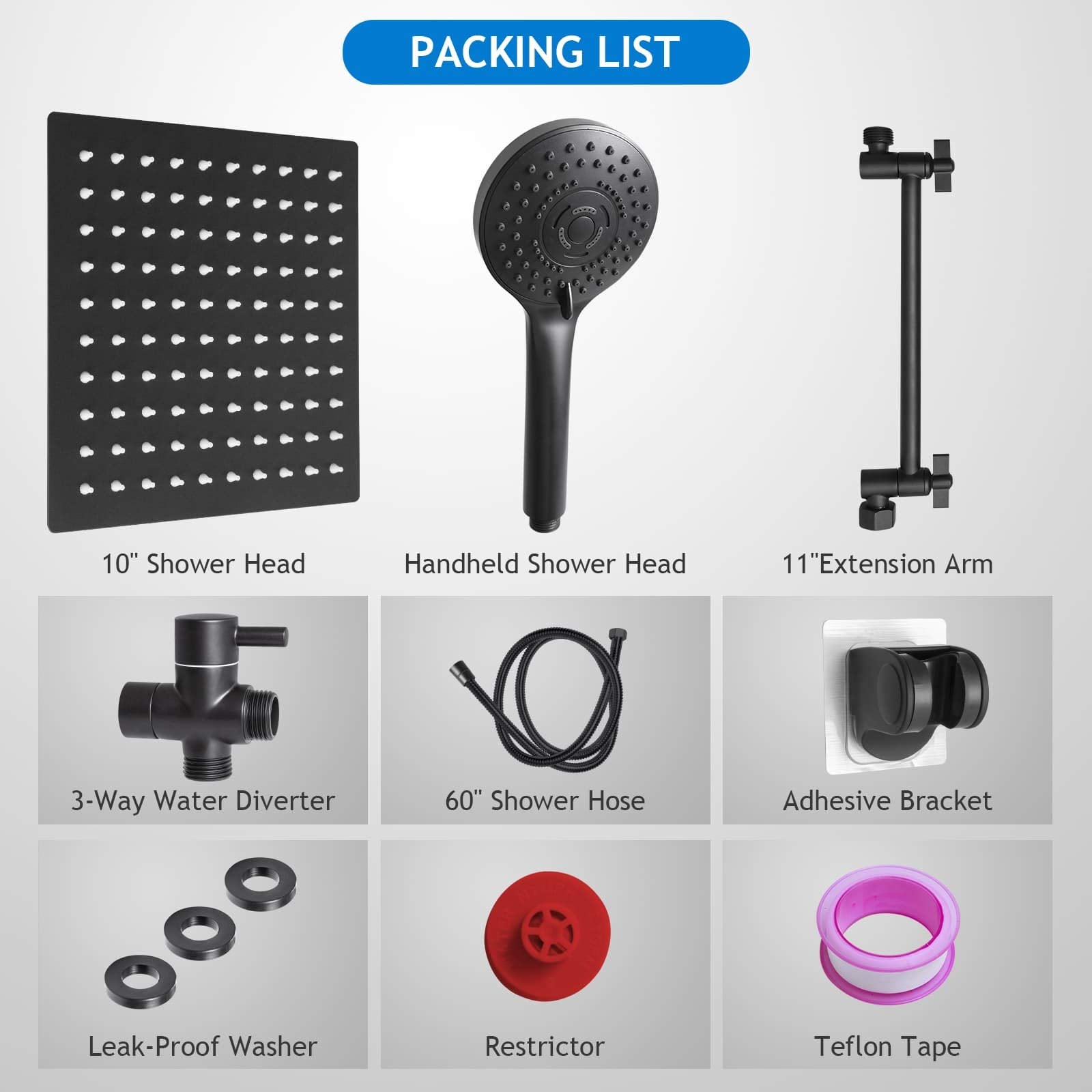 PinWin Shower Head Combo easy-install kit with included wrench and tape