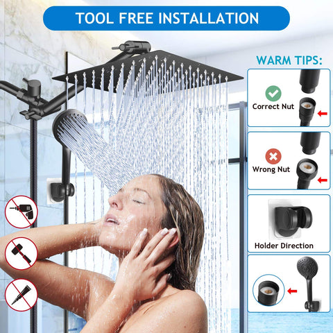 PinWin Shower Head Combo matte black finish for modern bathroom style