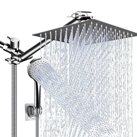 PinWin 10-inch square rain head with wide coverage for family showers