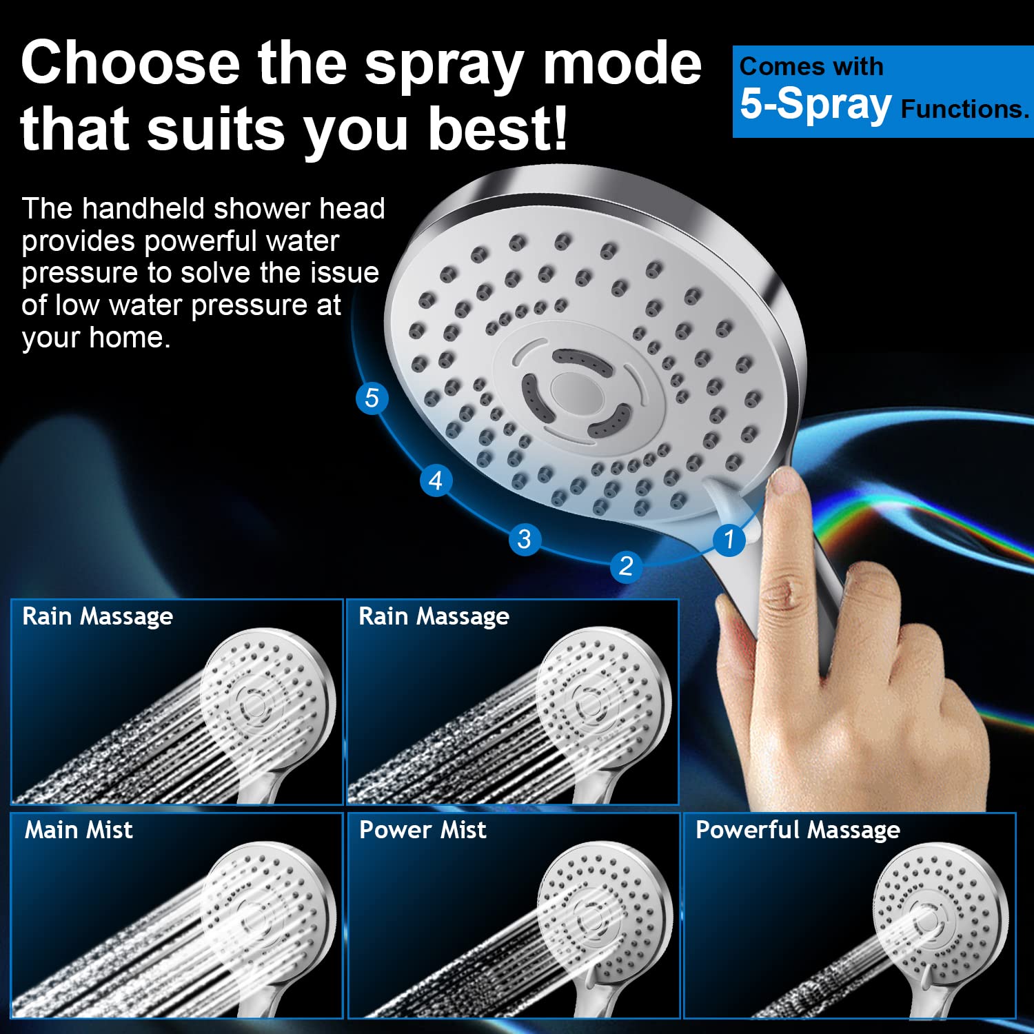 PinWin handheld shower with five settings for babies or pets