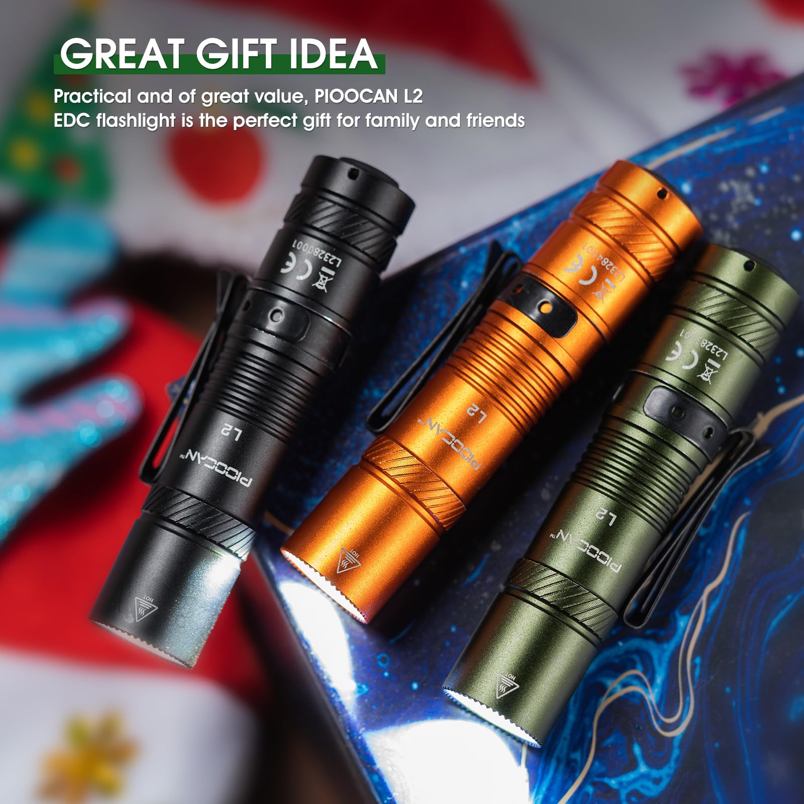 PIOOCAN emergency flashlight compact fits in pocket or bag.