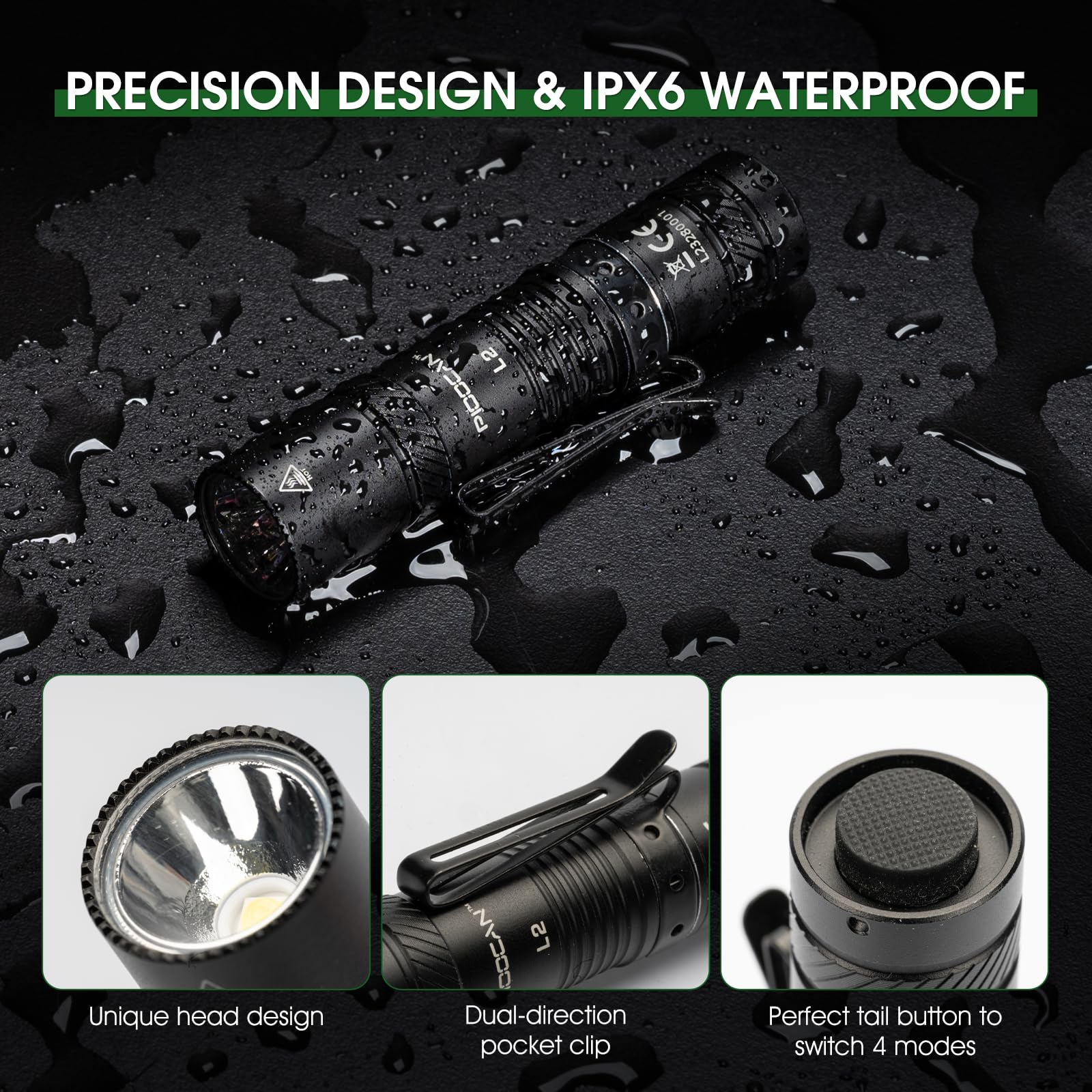 PIOOCAN four-mode flashlight adapts to any scene.