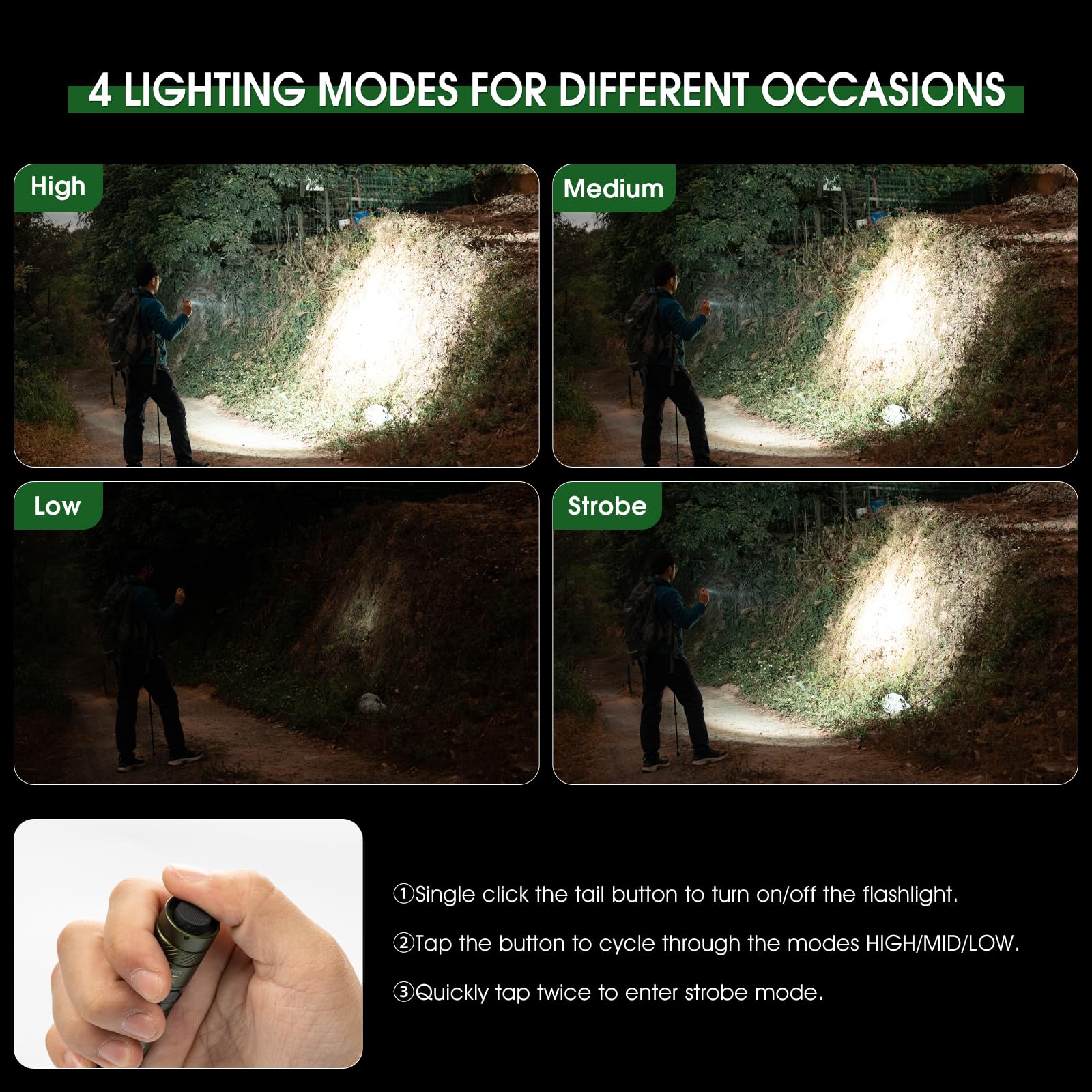 PIOOCAN USB-C rechargeable flashlight works with AA battery.