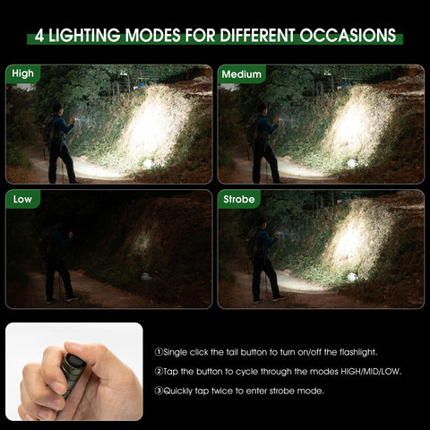 PIOOCAN USB-C rechargeable flashlight works with AA battery.