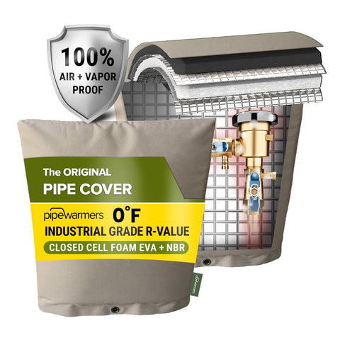 PipeWarmers original winter pipe insulation cover protecting outdoor pipes from frost
