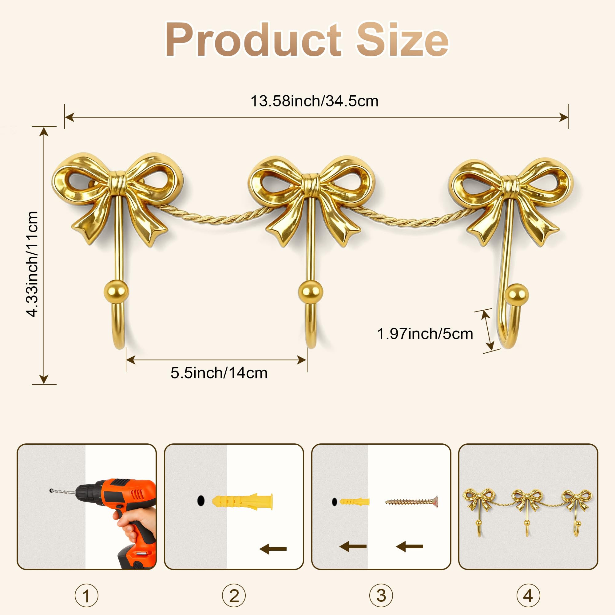 Pipigaty gold bow wall decor in bathroom creates a cohesive look