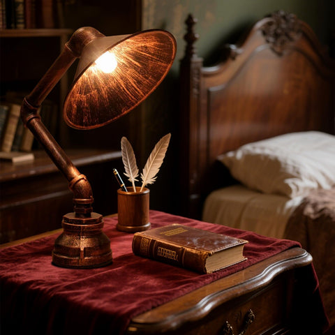 PIPRE Steampunk table lamp water pipe front view for stylish desk lighting