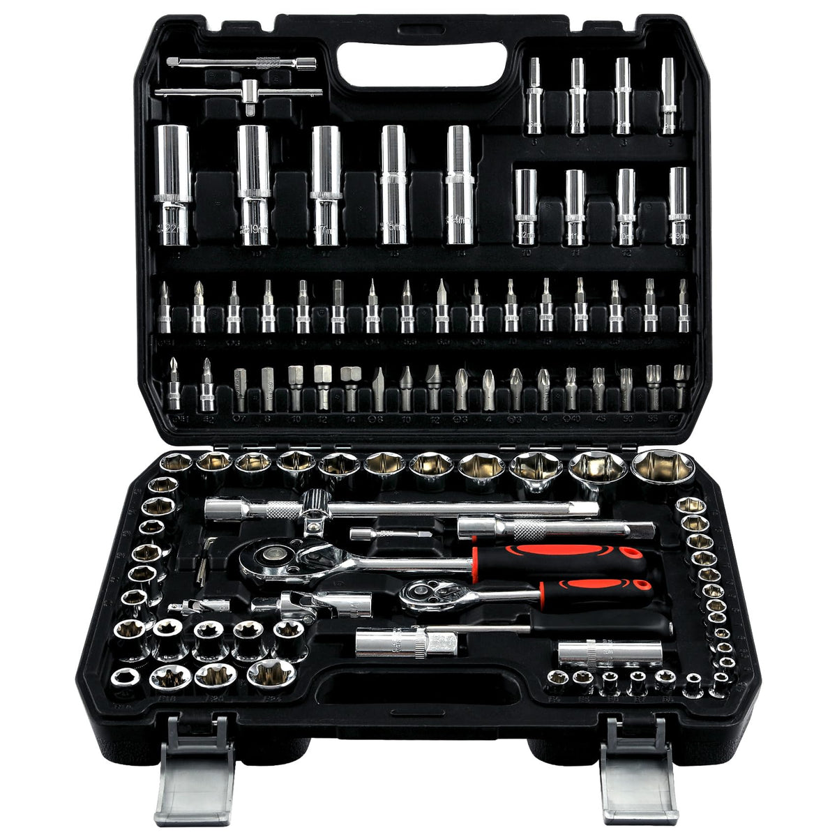 PIRIPARA 108-piece tool set in a portable toolbox with organized sockets.